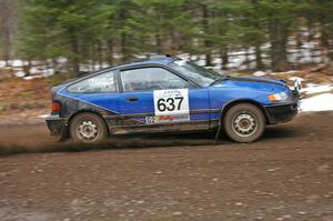 Chris Gordon / Matt Pekuri blast uphill through the opening corners of SS1, Herman, in their Honda CRX.