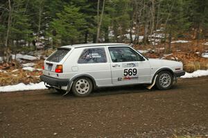 John Hruska / Carl Seidel head uphill through the first corners of Herman, SS1, in their VW GTI.