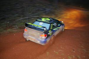 Ken Block / Alex Gelsomino Subaru WRX STi slings gravel through the final uphill left turn on Echo Lake 1, SS3.