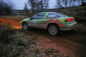 Doug Shepherd / Pete Gladysz at speed at dusk through the final corner of SS3, Echo Lake 1, in their Mitsubishi Eclipse.