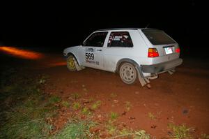 John Hruska / Carl Seidel at speed through the final corner of Echo Lake 1, SS3, in their VW GTI.