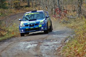 Travis Pastrana / Christian Edstrom head uphill to the finish of Gratiot Lake 1, SS8, in their Subaru WRX STi.