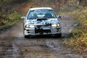 Dave Anton / Robbie Durant Subaru Impreza heads uphill into the final corner of Gratiot Lake 1, SS8.