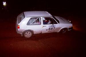 The Chad Eixenberger / Jay Luikart VW Golf goes through an uphill left near the finish of Echo Lake 2.