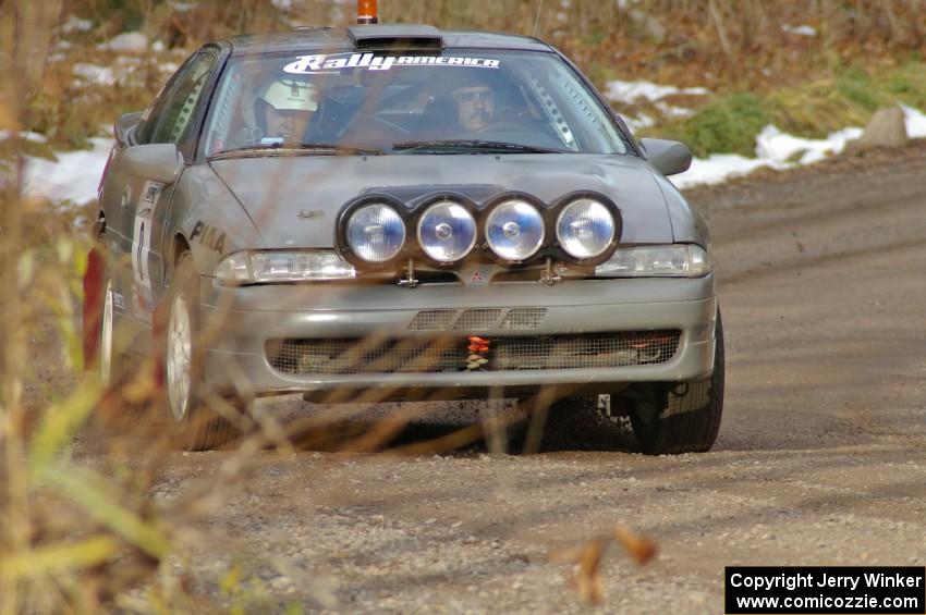 Erick Nelson / Greg Messler Plymouth Laser ran as 0 car for the weekend, seen here near the start of SS1.