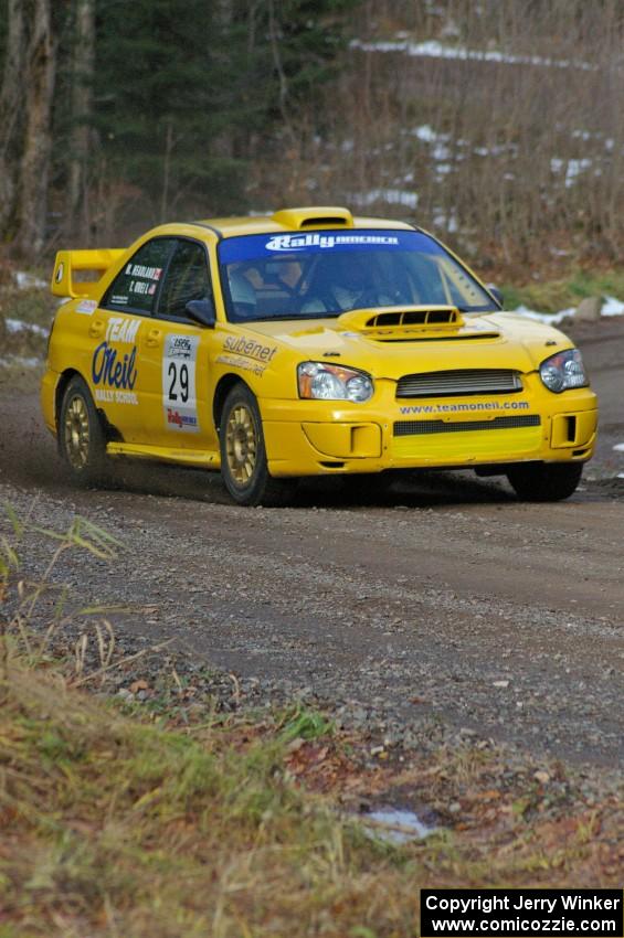 Tim O'Neil / Martin Headland at speed in their Subaru WRX STi on SS1, Herman.