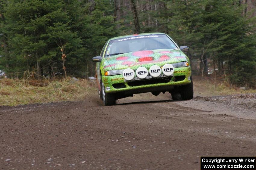 Doug Shepherd / Pete Gladysz pulled out their old Mitsubishi Eclipse seen here at speed at the first hard left on Herman, SS1.