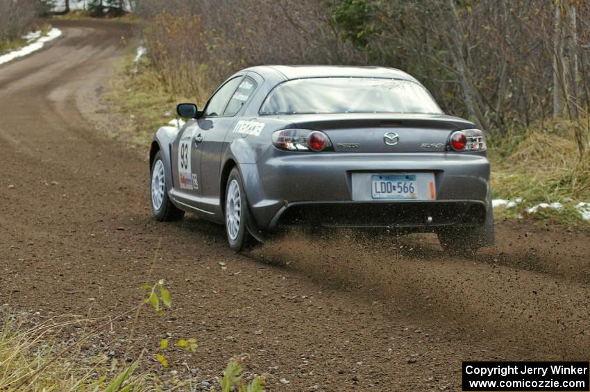 Bob Olson / Ryan Johnson at speed on SS1, Herman, in their Mazda RX-8.