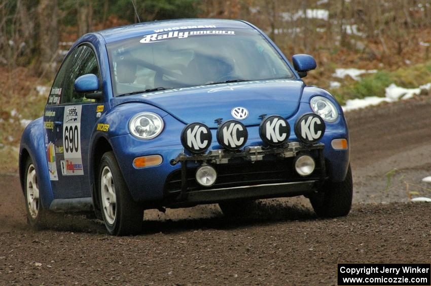 Kenny Bartram / Dennis Hotson head uphill through the opening corners of SS1, Herman, in their Volkswagen Beetle.