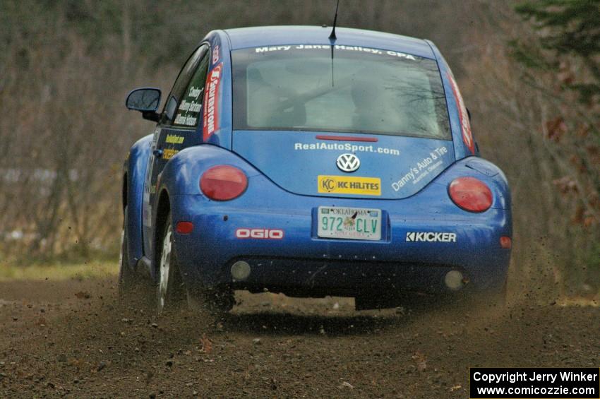 Kenny Bartram / Dennis Hotson drift wide at the first hard left on SS1, Herman, in their Volkswagen Beetle.