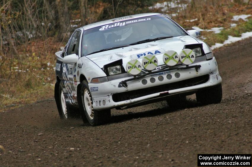 Matt Huuki / Josh VanDenHeuvel at speed at the first uphill left on SS1, Herman, in their Eagle Talon.