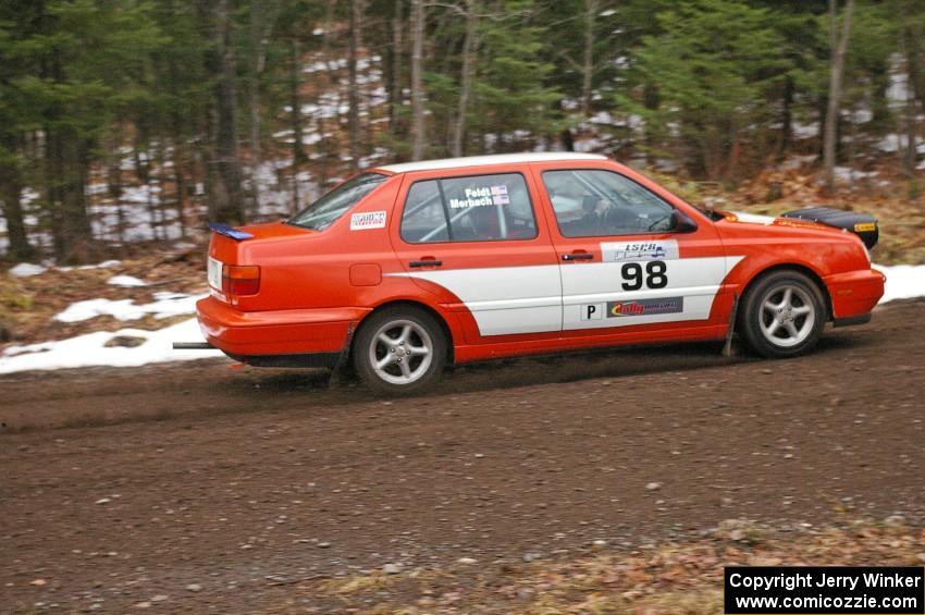 Mike Merbach / Jeff Feldt debuted their new VW Jetta, seen here on SS1, Herman.