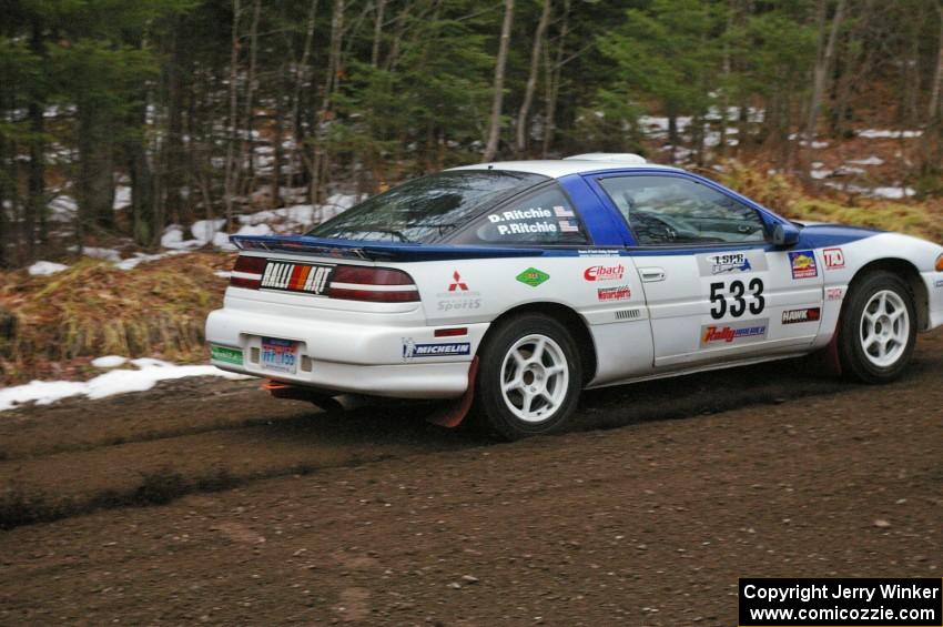 Paul Ritchie / Drew Ritchie head uphill through one of the first corners of Herman, SS1, in their Mitsubishi Eclipse GSX.
