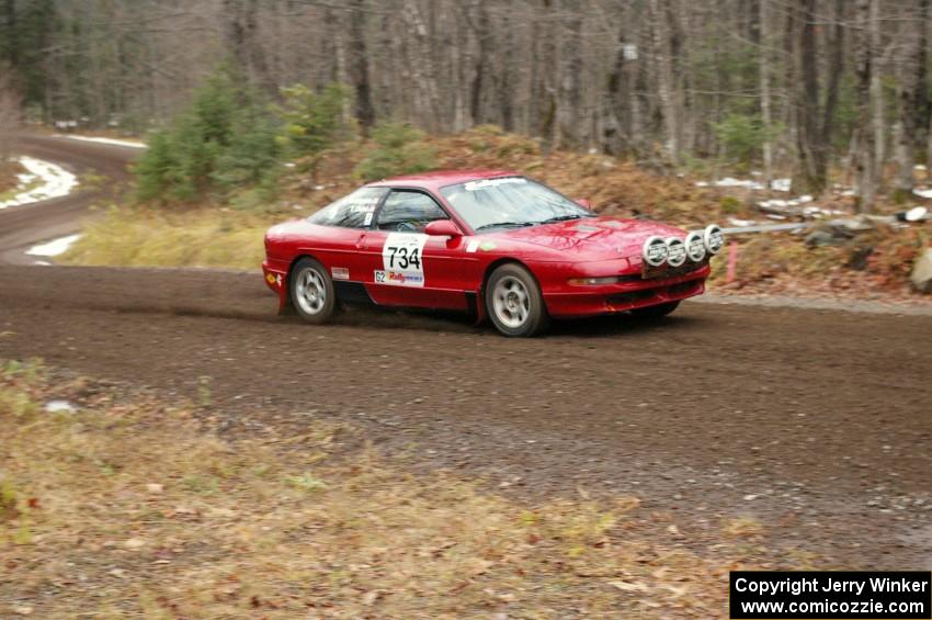 Tom Diehl / Mike Rodriquez head uphill through the first curves of Herman, SS1, in their Ford Probe GT.