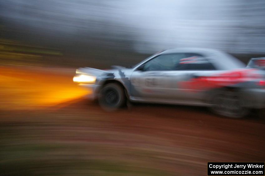 Robert Borowicz / Mariusz Borowicz at speed through the final corner of SS3, Echo Lake 1, in their Subaru WRX STi.