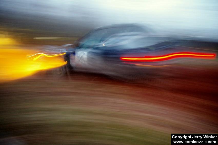 Pat Moro / Mike Rossey at speed at the final corner of SS3, Echo Lake 1, in their Subaru WRX.