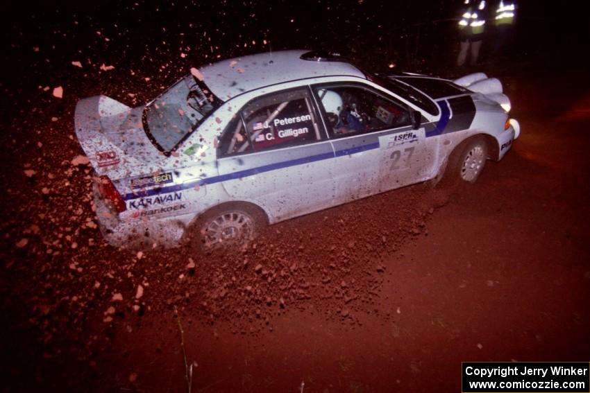 The Chris Gillgan / Joe Petersen Mitsubishi Evo IV goes through an uphill left near the finish of Echo Lake 2.