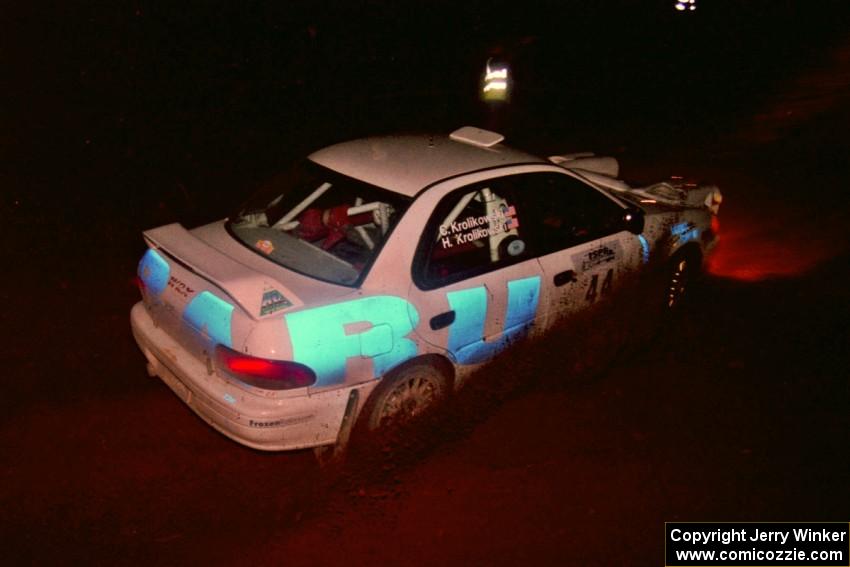 The Henry Krolikowski / Cindy Krolikowski Subaru Impreza goes through an uphill left near the finish of Echo Lake 2.