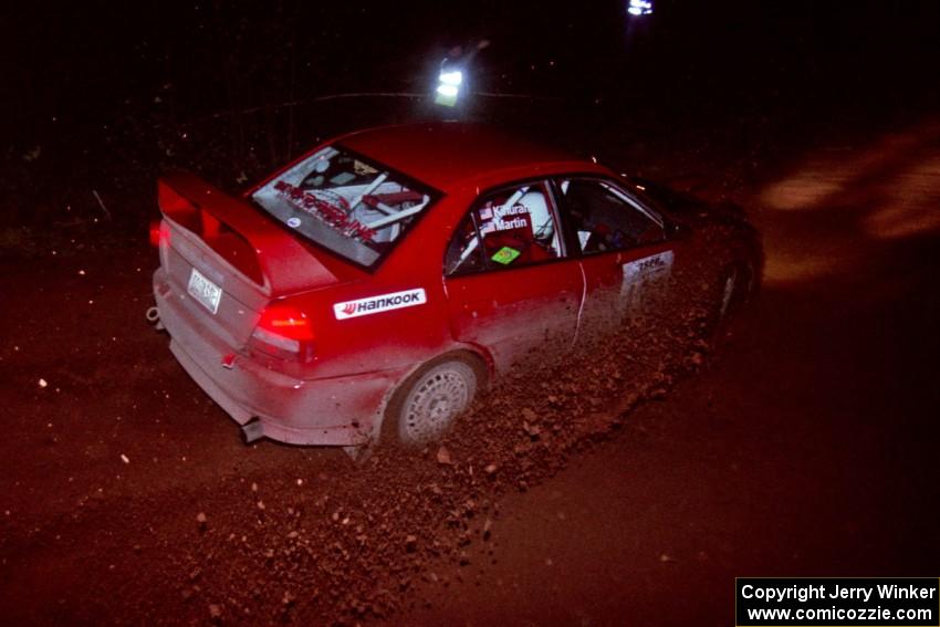 The Dennis Martin / Alex Kihurani Mitsubishi Evo IV goes through an uphill left near the finish of Echo Lake 2.