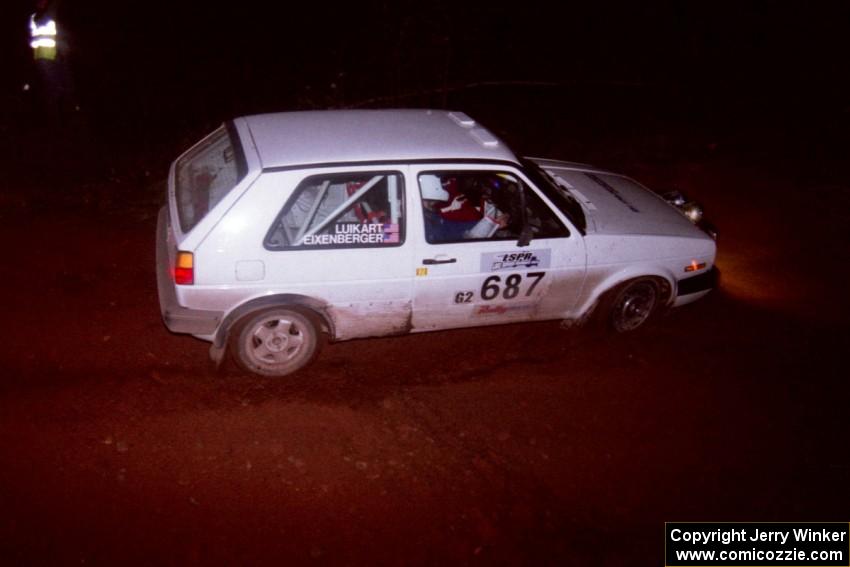 The Chad Eixenberger / Jay Luikart VW Golf goes through an uphill left near the finish of Echo Lake 2.