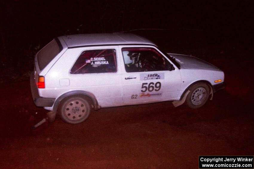 The John Hruska / Carl Seidel VW GTI goes through an uphill left near the finish of Echo Lake 2.