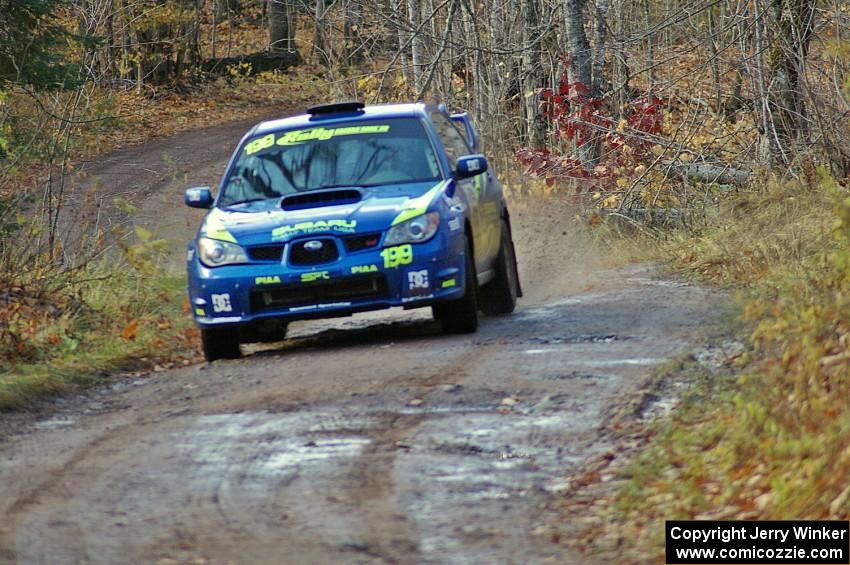 Travis Pastrana / Christian Edstrom head uphill to the finish of Gratiot Lake 1, SS8, in their Subaru WRX STi.