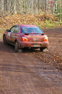 Bryan Pepp / Jerry Stang carry too much speed into the final corner of SS8, Gratiot Lake 1, in their Subaru WRX.