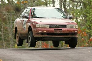 Rob Stroik / Ross Wegge catch nice air over the midpoint jump on Brockway 1, SS11, in their Nissan Sentra SE-R.