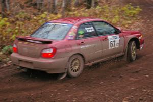 Bryan Pepp / Jerry Stang Subaru WRX at the first corner of SS15, Gratiot Lake 2.