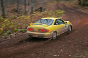 Evan Moen / Dan Victor drift their Acura Integra Type R through the first corner of Gratiot Lake 2, SS15.