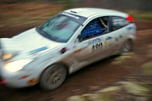 Mike Gagnon / Bob Martin at speed through the first corner of Gratiot Lake 2, SS15, in their Ford Focus ZX3.