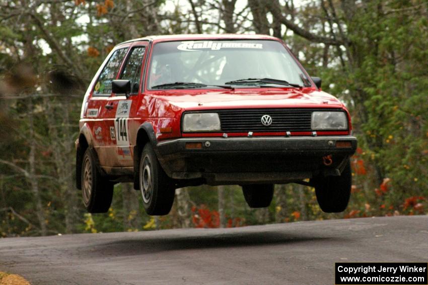 Paul Koll / Matt Wappler catch nice air at the midpoint jump on Brockway 1, SS11, in their VW GTI.