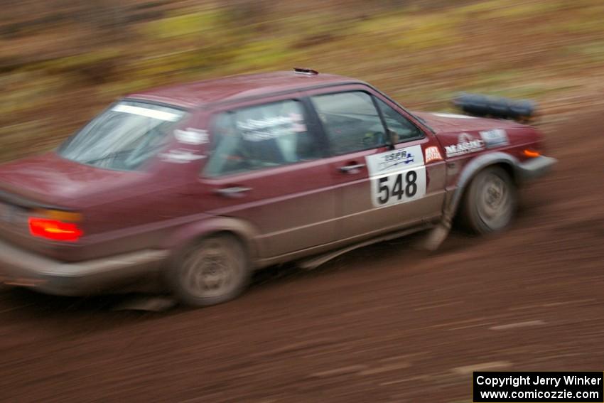 Matt Bushore / Andy Bushore head through the first corner of Gratiot Lake 2, SS15, in their VW Jetta.