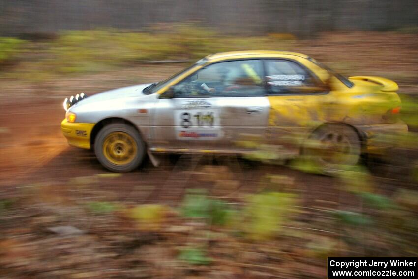 Jaroslaw Sozanski / Kazimierz Pudelek rocket through the first corner of Gratiot Lake 2, SS15, in their Subaru Impreza.