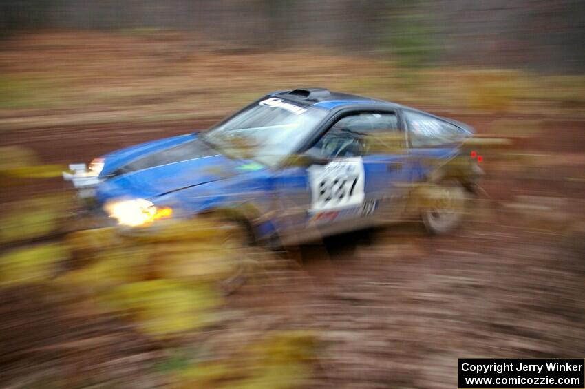 Chris Gordon / Matt Pekuri at speed through the first corner of Gratiot Lake 2, SS15, in their Honda CRX.