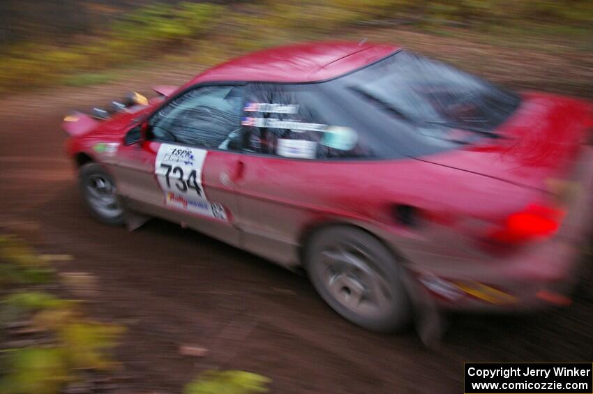 Tom Diehl / Mike Rodriquez blast through the first corner of Gratiot Lake 2, SS15, in their Ford Probe GT.