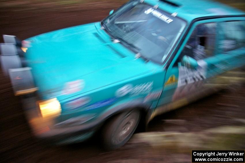 Miles Bothee / Ben Slocum at the first corner of SS15, Gratiot Lake 2, in their VW Jetta.